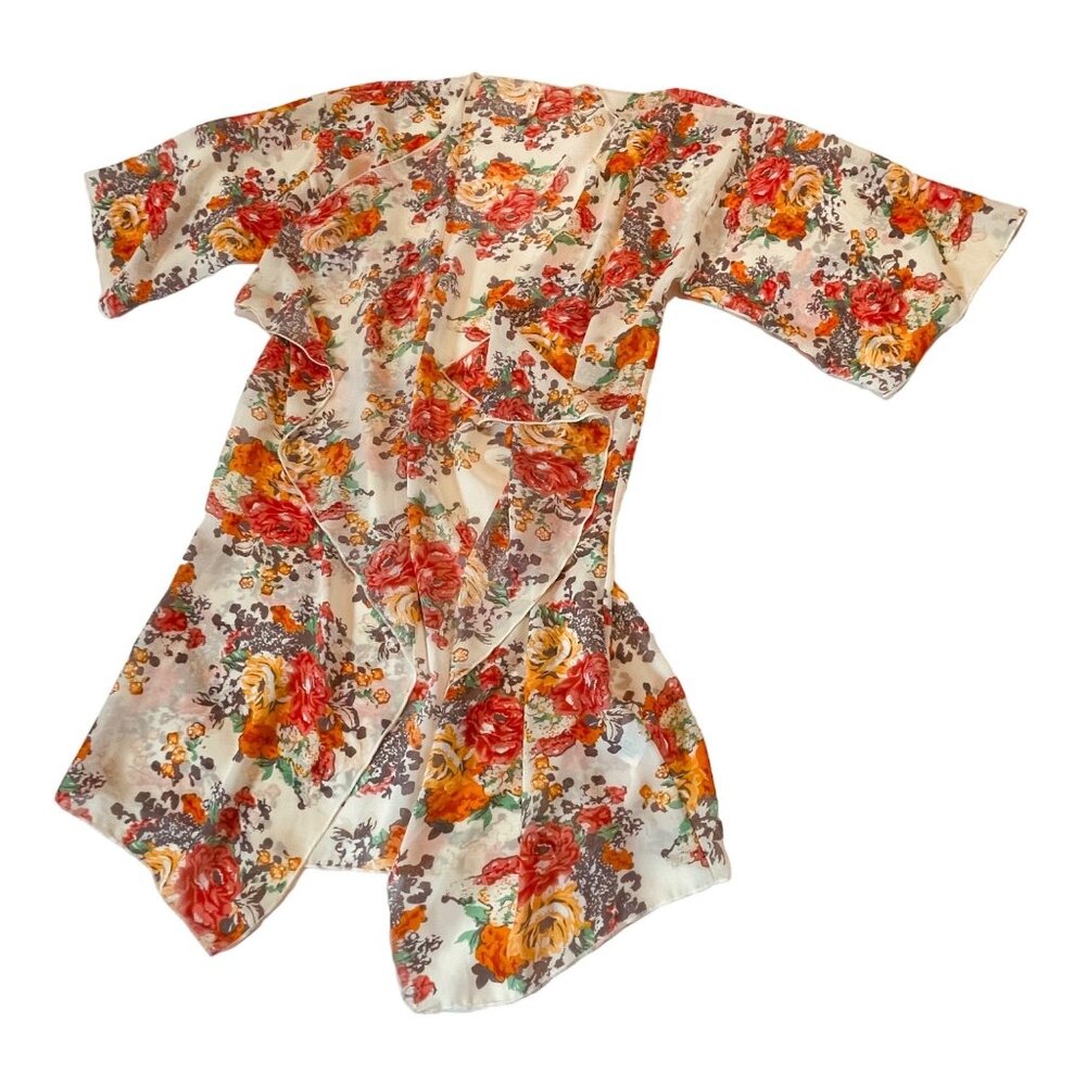 My Beloved Women's Floral Kimono Sheer Waterfall Open Swimsuit Cover Size L - Picture 8 of 8